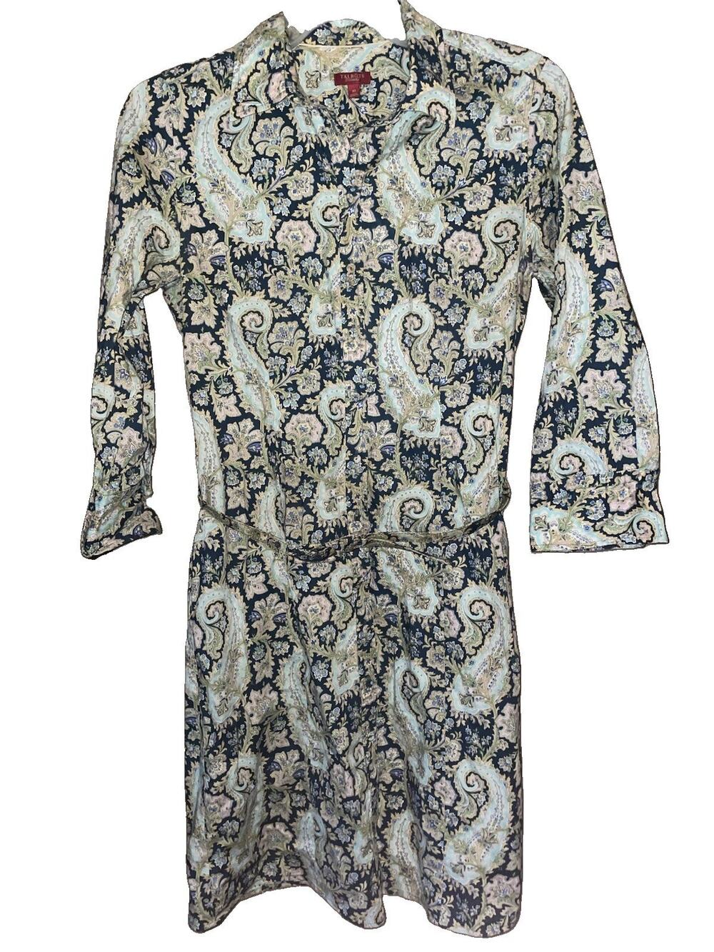 Women’s Talbots Habendashery Long Floral Paisley Dress W/Belt Sz 10 Boho Print